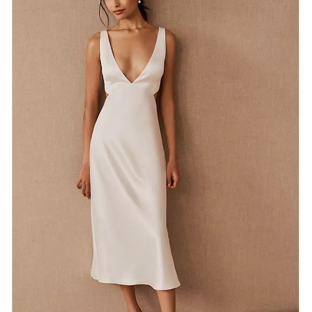 Sachin & Babi Sierra V-Neck Cutout Satin Midi Dress - White for the Bride